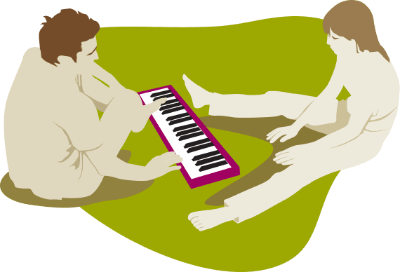 two person playing piano on ground